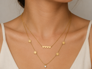 Κολιέ Διπλής Αλυσίδας με Καρδιές και Αστέρια