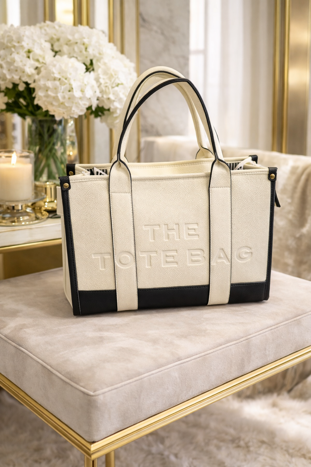Tote Bag Δίχρωμη με Ανάγλυφο Logo