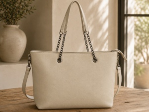 SARA MODA Tote Τσάντα Γυναικεία Ώμου Μπεζ με Αλυσίδα