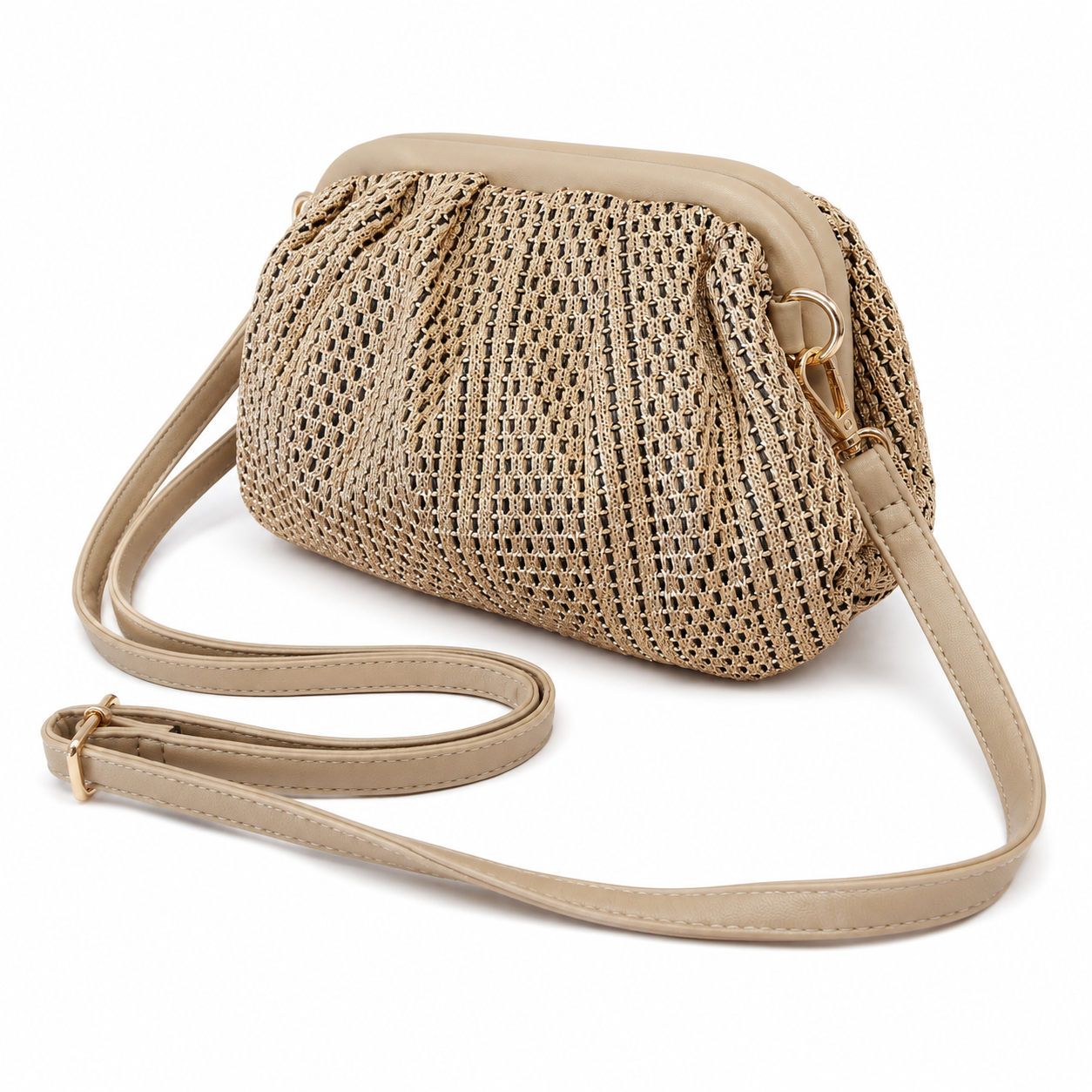 Shu-shu Γυναικεία Clutch Τσάντα Χρυσή/Ασημί με Πλεκτή Υφή - Image 3