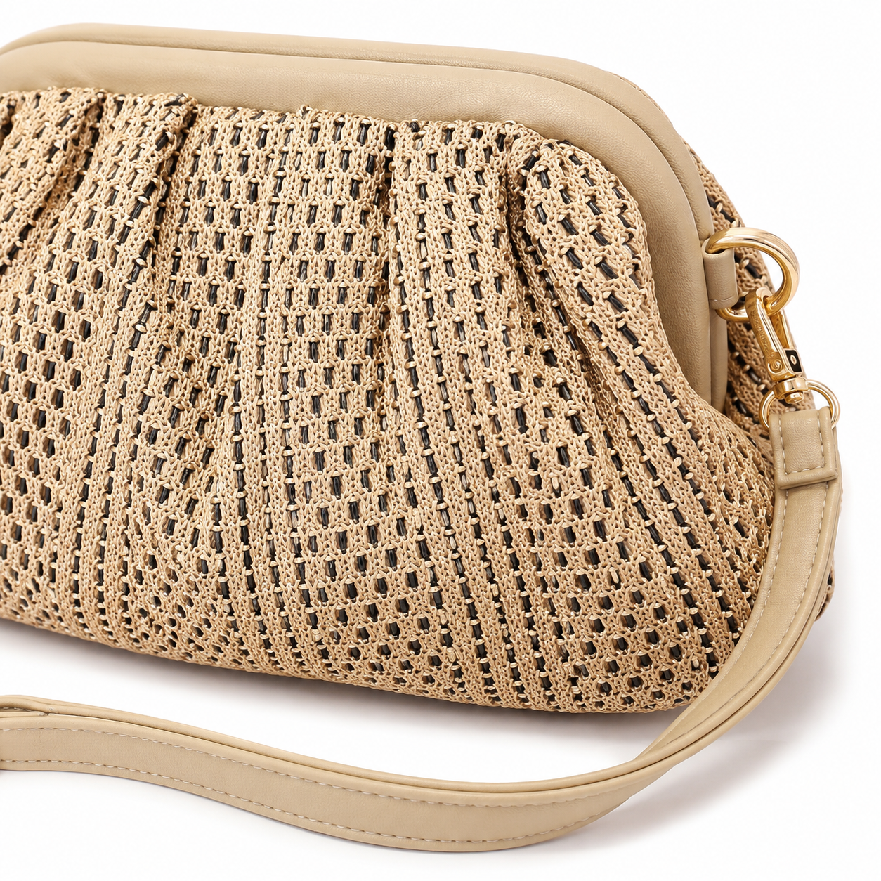 Shu-shu Γυναικεία Clutch Τσάντα Χρυσή/Ασημί με Πλεκτή Υφή - Image 4