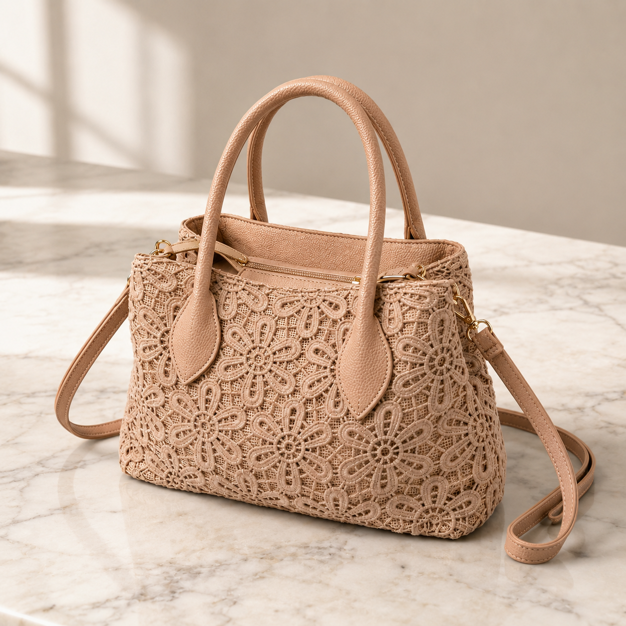 Turbo Bags Τσάντα Χειρός με Πλεκτό Floral Σχέδιο