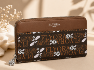 Flyora Athens Μεγάλο Γυναικείο Πορτοφόλι Καφέ με 8 Θήκες Καρτών
